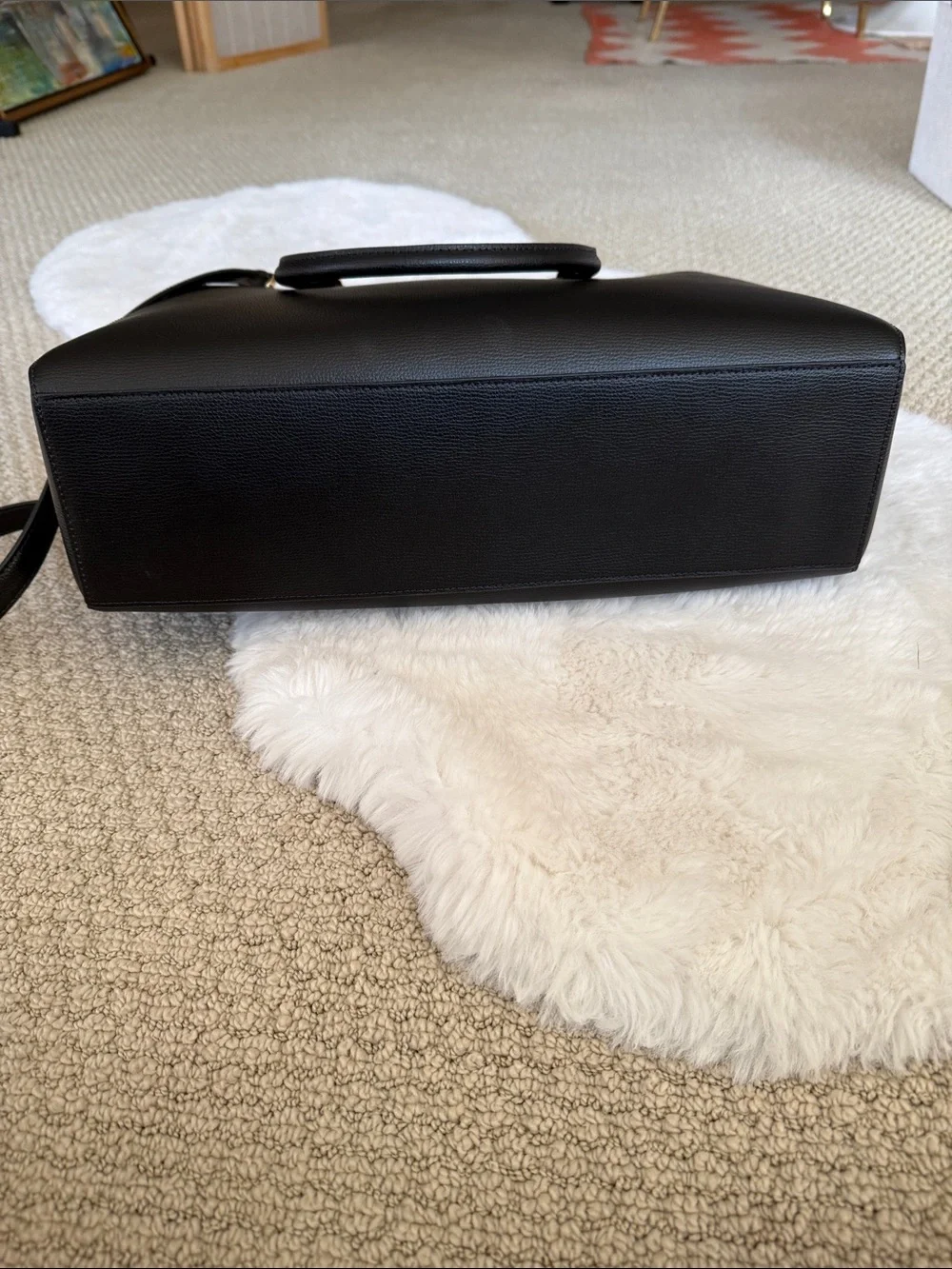 kate spade Black Leather Structured Large Tote with Gold Hardware